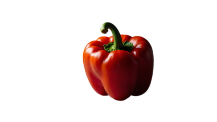 Vibrant red bell pepper with green stem isolated on black background