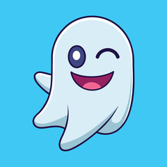 Cute Winking Ghost Cartoon Character - Friendly Spirit Mascot
