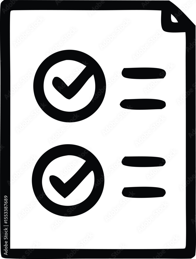 Poster simple hand drawn checklist icon with two completed tasks and bullet points representing a to do lis