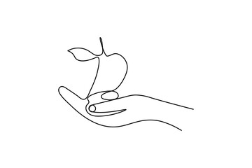 Fototapeta premium Apple continuous one line art and frui isolated outline minimalist design With white Background 