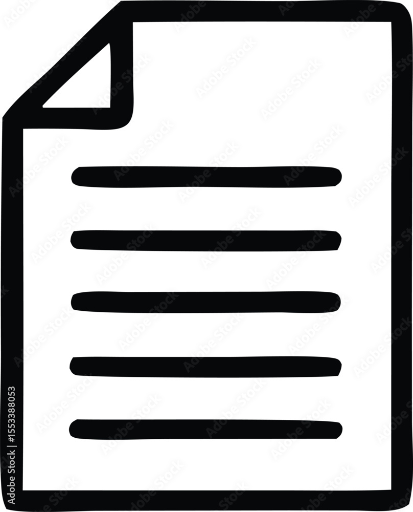 Poster simple black and white hand drawn icon representing a document with multiple lines of text and a fol