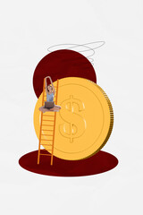 Sketch pop vertical image photo collage of happy businessman businesswoman receive dollar cash...