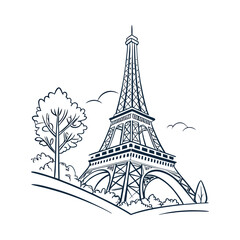 Paris Travel Logo Bundle – Eiffel Tower Emblem, City Line Drawing, and Romantic French Design Elements

