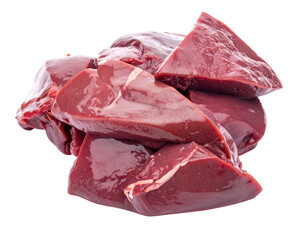 Fresh Red Beef Liver Pieces Isolated on Transparent Background Showing Raw Meat Texture and Culinary Preparation