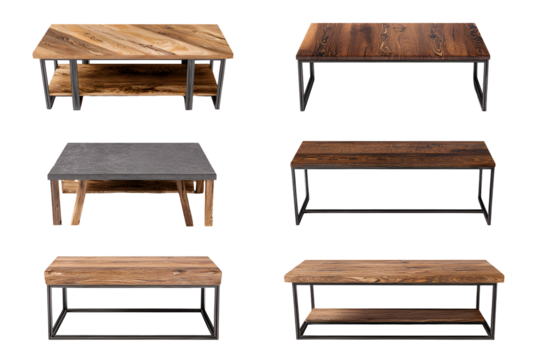 Vintage Wooden Furniture Set with Chairs and Tables – Isolated on White Background - Powered by Adobe