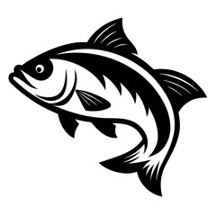 Striking Black and White Illustration of a Fish with Detailed Fins and Body Shape