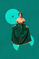 Pop image sketch 3d collage poster of happy duchess girl dance retro party celebration event...
