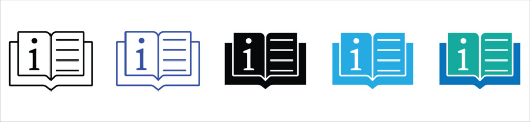 Information Book Icon Set – Open Manual, Guide, and Help Document Symbols