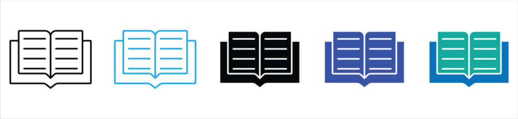 Open Book Icon Set – Education, Reading, and Knowledge Symbol Collection