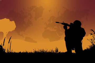Military silhouette background. Armed concept. Vector illustration poster design template