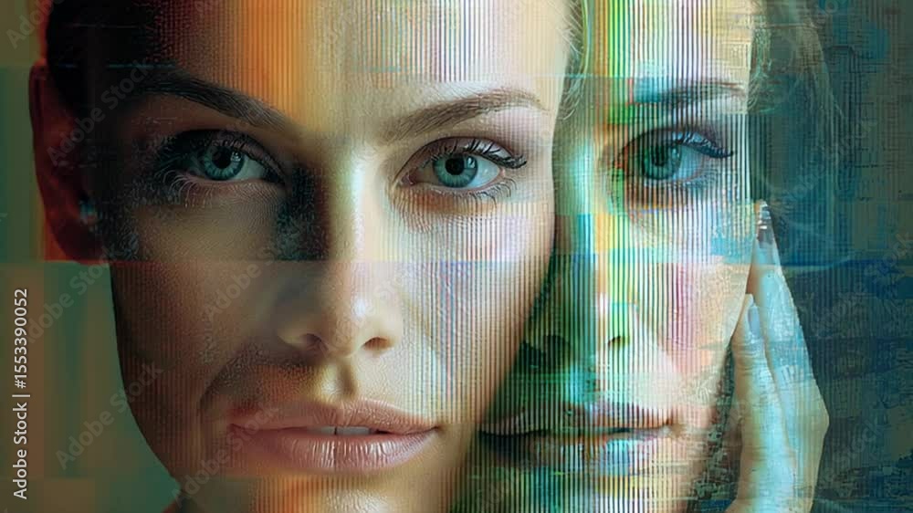 Poster surreal portrait of a person with distorted reflections in water generative ai