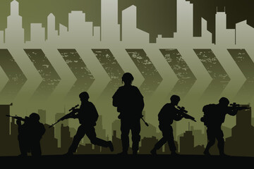 Military silhouette background. Armed concept. Vector illustration poster design template