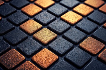 Fototapeta premium Textured tiles in black and gold pattern, modern surface design