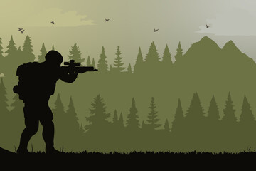 Military silhouette background. Armed concept. Vector illustration poster design template