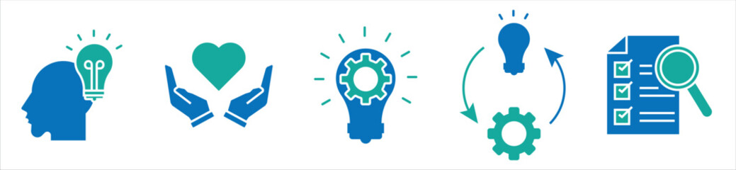 Innovation and Idea Development Icons – Creative Thinking, Evaluation, and Strategy Symbols