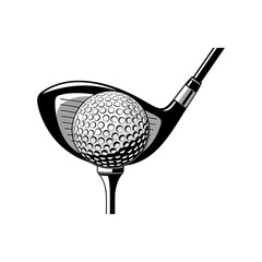 Minimalist Golf Ball on Tee with Driver Club  Flat Style Sports Illustration Capturing Pre-Swing Moment in Bold Solid Colors