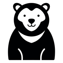 Monochrome Illustration of a Moon Bear with White Chest Marking and Smiling Face