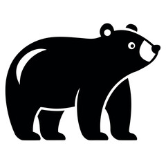 Solid Black Bear with White Accents on a White Background
