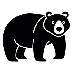 Black Bear Standing Silhouette Illustration, Wildlife Animal Icon Design, Bear Symbol