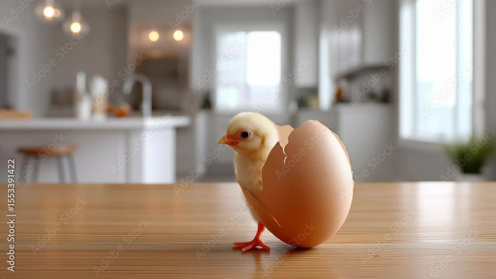 Poster the shell begins to shift and break open as a small chick through