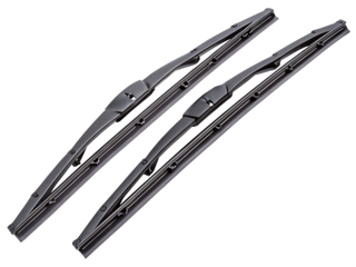 Two black car windshield wipers isolated on white background png isolated on a white background