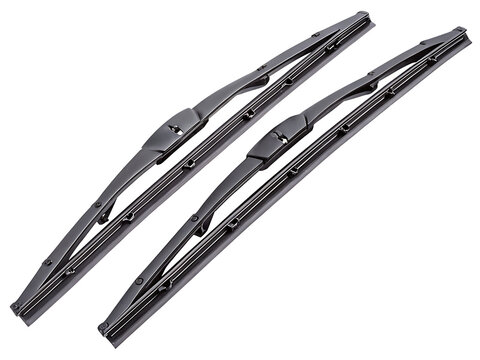 Two black car windshield wipers isolated on white background png isolated on a white background