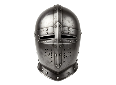 Medieval knight s full helmet armor head protection isolated on transparent background