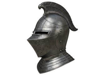 Medieval knight s full helmet armor head protection isolated on transparent background