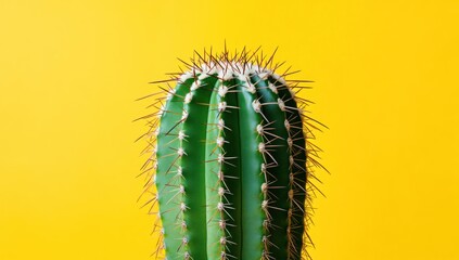 Naklejka premium Green cactus against yellow background, studio shot, design element
