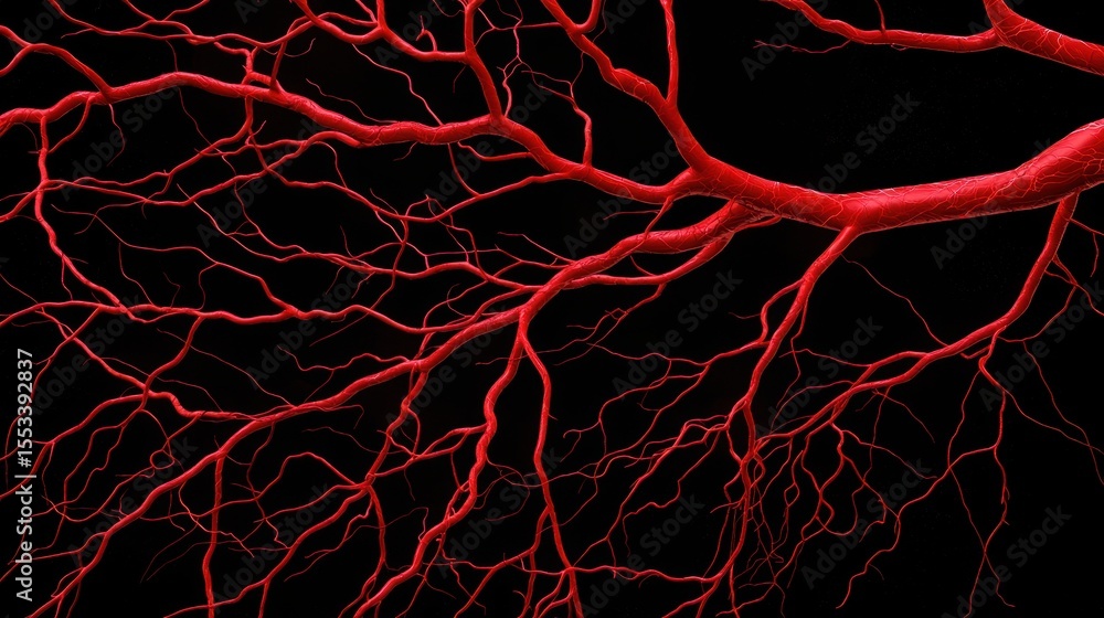 Poster intricate red neural network on black background in detailed view