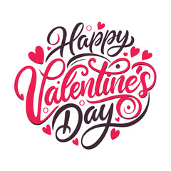 Happy Valentine's Day. Handwritten calligraphic lettering with hearts on white background.




