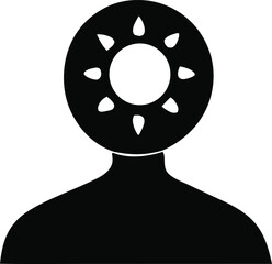 Stylized silhouette of a person with a sun or flower motif replacing their head