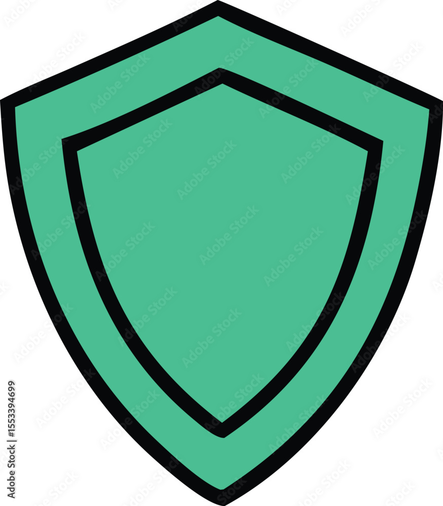Aufkleber a simple stylized flat design icon of a teal shield with a black outline representing security and p