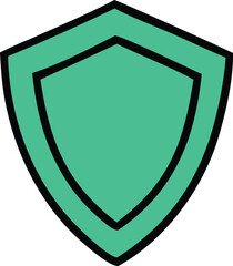 A simple stylized flat design icon of a teal shield with a black outline representing security and protection