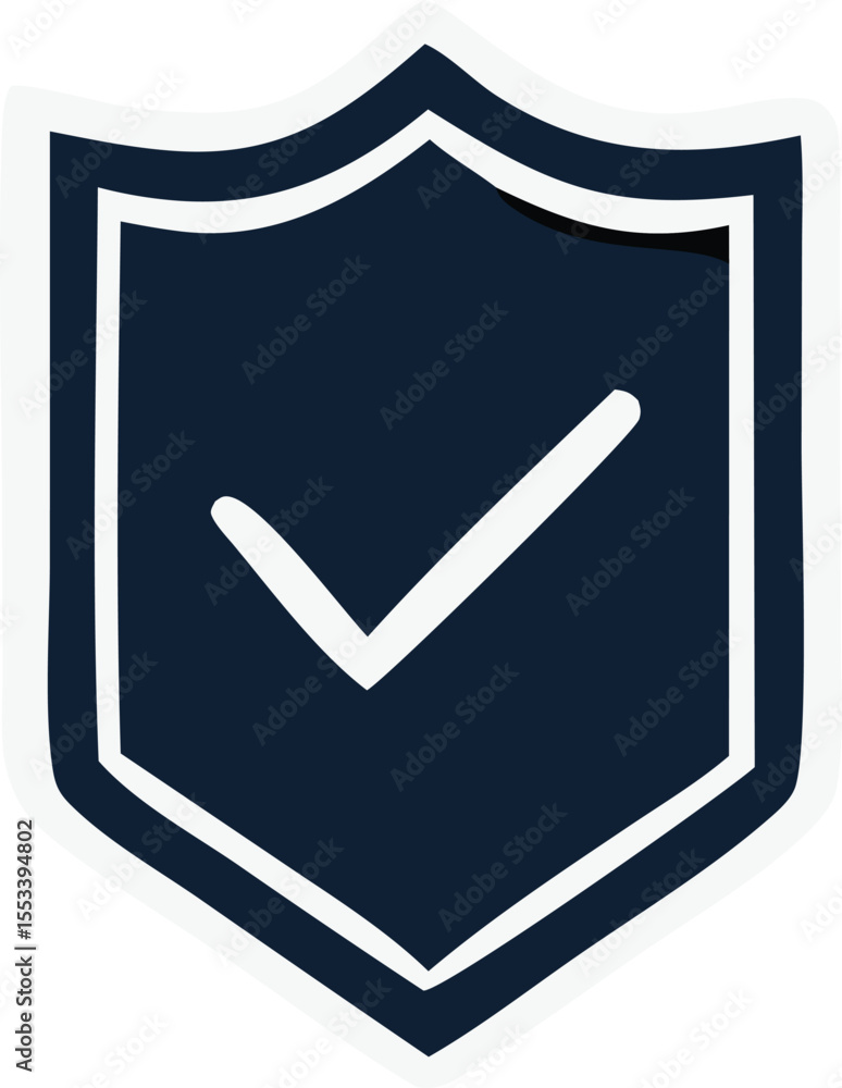 Poster a dark blue shield emblem with a white checkmark inside symbolizing security approval or a completed