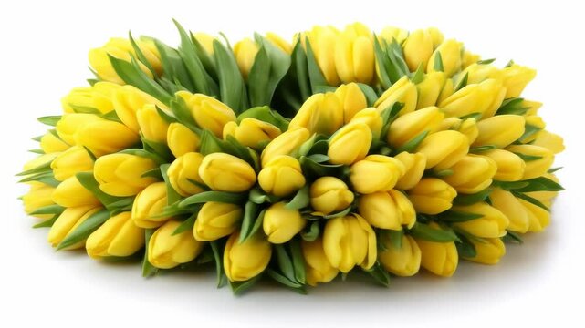 Yellow Tulip Wreath - A vibrant wreath composed of numerous bright yellow tulips arranged in a circular formation.