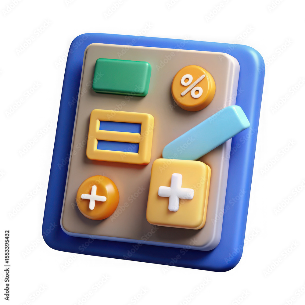Aufkleber 3d rendered calculator with colorful buttons isolated on transparent background