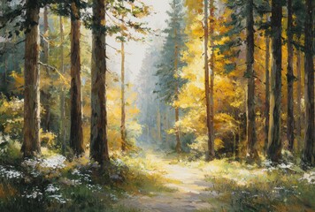 autumn forest in the morning