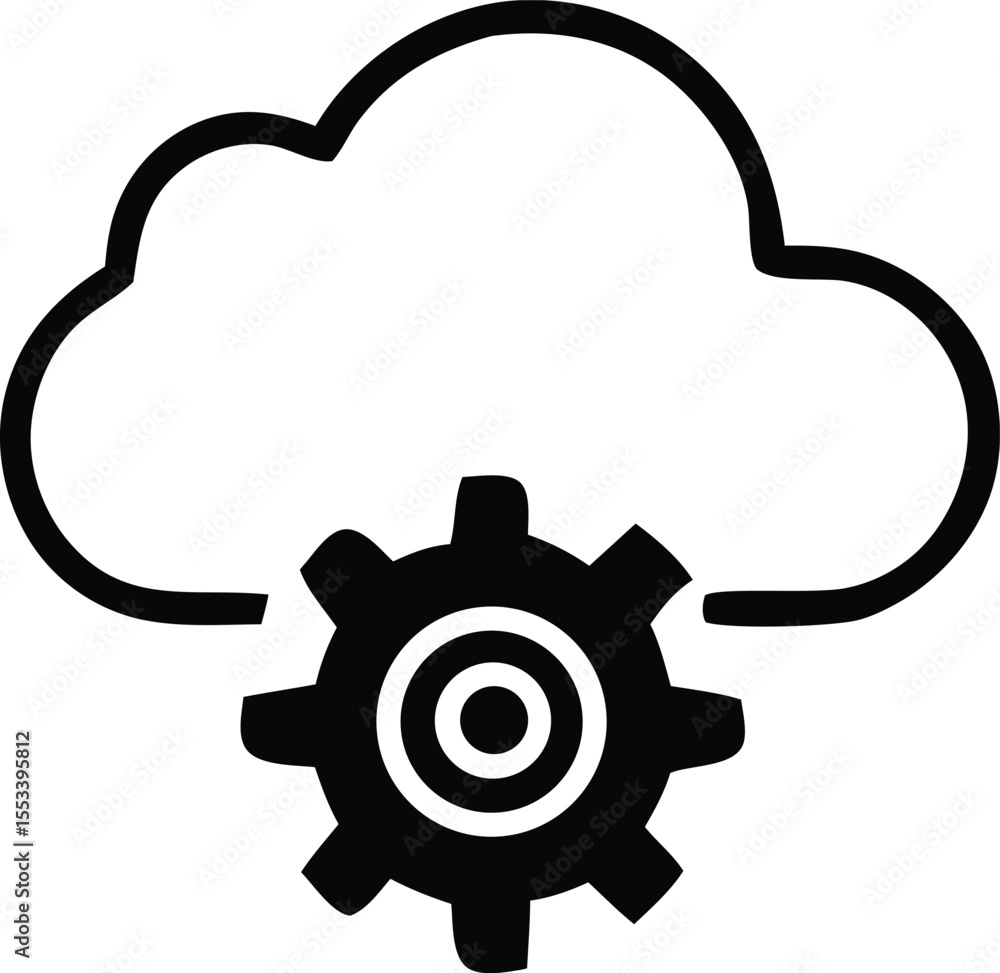 Poster cloud computing icon symbolizing data processing and operational efficiency through a gear mechanism