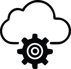 Cloud computing icon symbolizing data processing and operational efficiency through a gear mechanism for technological advancement