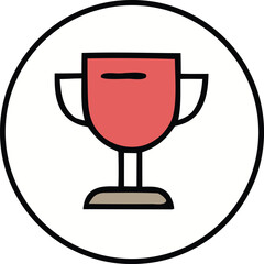 A simple red trophy icon with black outlines inside a white circle on a white background representing achievement and success