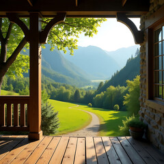 Tranquil Mountain View From Open Door