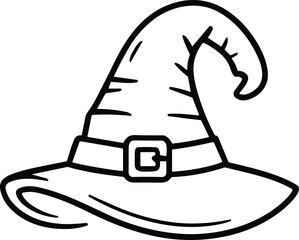 Curved Witch Hat Line Art Vector with Belt Buckle Design