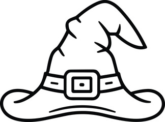 Classic Witch Hat Line Art Illustration with Curved Brim