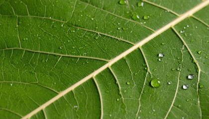 Obraz premium Closeup Of Green Leaf With Water Droplets