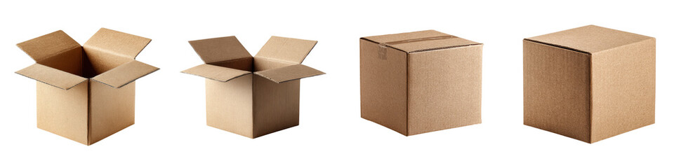 Cardboard Boxes Collection: Open and Closed, Isolated on White