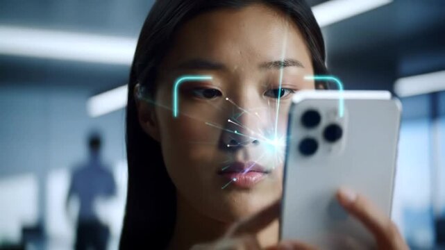 Woman working the touch screen and with use mobil