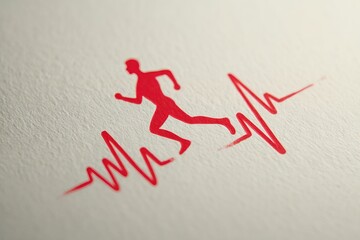 Minimalistic illustration featuring heartbeat line combined with silhouette of running figure. Perfect for fitness apps, health campaigns and wellness blog headers