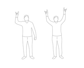 Fan at a Concert Showing Horns Sign Line Art. People and leisure activities concept vector art