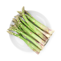 Fresh raw asparagus spears isolated on white, top view